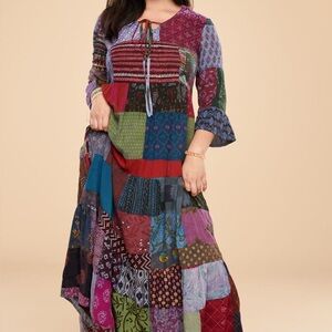 Earthbound Trading Co Patchwork Boho Maxi Dress Multicolor Size Small